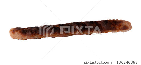 grilled sausage isolated, top view grilled sausage isolated, top view 130246365