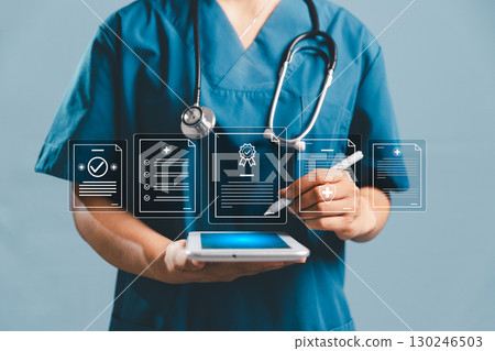 Health care operation, planning, quality management concept including assurance, ISO standard, detailed checklist guide medical staff, doctor in completing business, service document to medical system 130246503