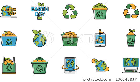 Earth Day Recycling Icons Set Earth Day Recycling Icons Set 130246837