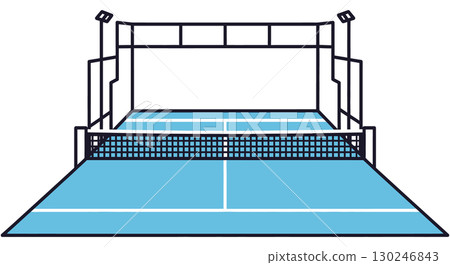 Illuminated Outdoor Paddle Tennis Court Illustration 130246843