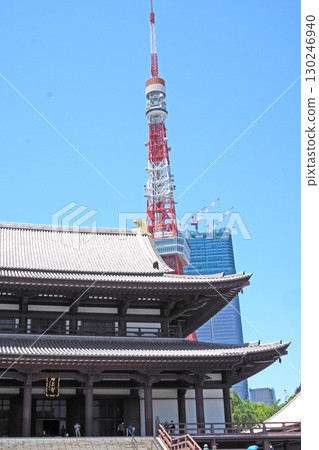 Zojoji Temple Main Hall and Tokyo Tower [Minato Ward, Tokyo] 130246940