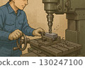Worker processing with a milling machine 130247100