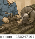 Worker performing lathe processing 130247101
