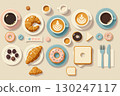 Donuts, croissants, and coffee cafe menu illustration 130247117