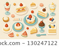 Cute dessert illustrations such as parfaits, tarts, and cakes 130247122