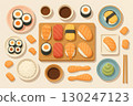 Stylish sushi plate flat design illustration 130247123