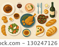 French cuisine and wine table coordination illustration 130247126