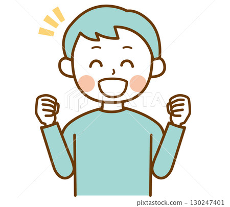 Illustration of a happy man pumping his fist 130247401
