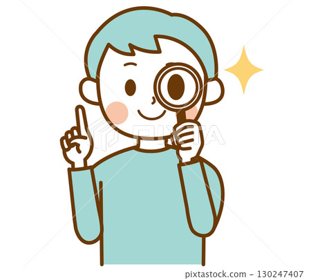Illustration of a man checking with a magnifying glass Illustration of a man checking with a magnifying glass 130247407