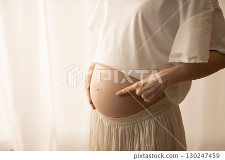 Women's stomach 8 months pregnant 130247459