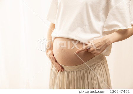Women's stomach 8 months pregnant 130247461
