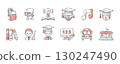 Education and School supplies . Hand drawn icon cartoon illustration collection . Set 3 of 3 . Vector . 130247490