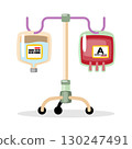 IV pole with saline solution and blood bag cartoon illustration on white isolated background . Vector . 130247491