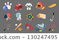 Sports equipment set cartoon illustration on gray isolated background . Vector . 130247495