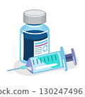 Vaccine vial and syringe cartoon illustration on white isolated background . Vector . 130247496