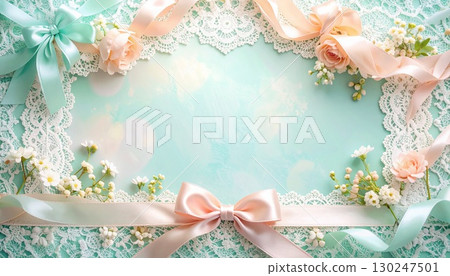 Delicate lace and ribbon frame 130247501