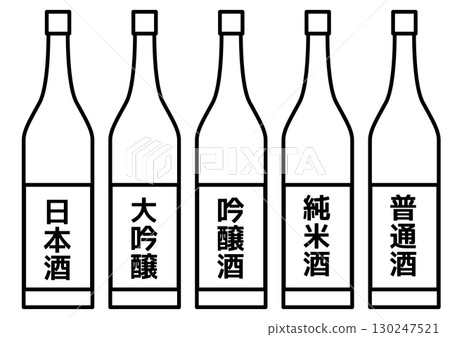 一組展示清酒種類的瓶子插圖 一組展示清酒種類的瓶子插圖 130247521