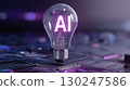 Light bulb with glowing AI letters floating above circuit board, symbolizing innovation and technology in artificial intelligence and electronics 130247586
