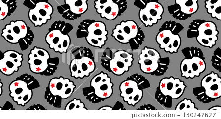 skull seamless pattern Halloween punk star mohawk hairstyle vector ghost spooky crossbones cartoon doodle gift wrapping paper tile background repeat wallpaper scarf isolated devil evil illustration de 130247627