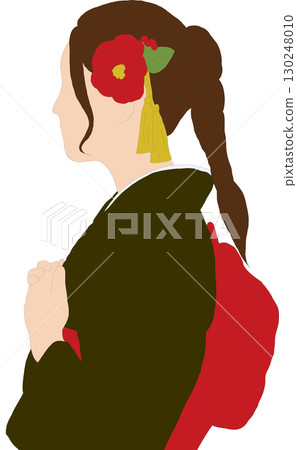 身穿黑色振袖的女子側面像 身穿黑色振袖的女子側面像 130248010