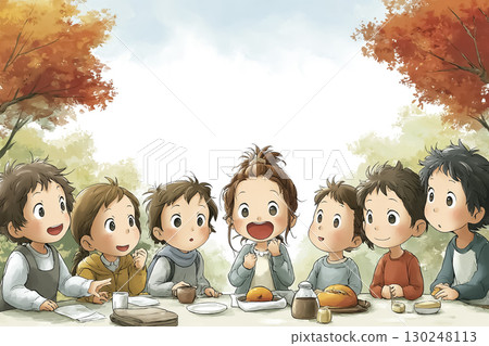 Children enjoying a picnic with friends in the autumn park | Smiles, sunny autumn weather, outdoor leisure Children enjoying a picnic with friends in the autumn park | Smiles, sunny autumn weather, outdoor leisure 130248113