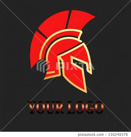 Spartan Helmet Logo Design with Red and Gold Colors on Black Background 130248376