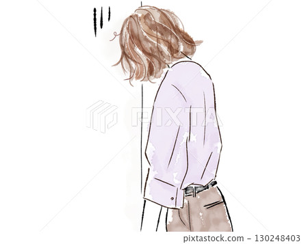 Sad woman facing the wall Sad woman facing the wall 130248403