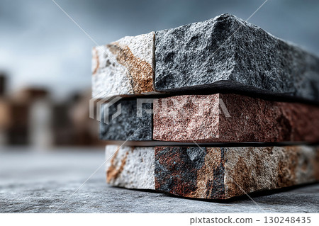 Building material. Texture. Stacked bricks with a trowel and mortar. Close-up. Textured and ready for construction. Building material. Texture. Stacked bricks with a trowel and mortar. Close-up. Textured and ready for construction. 130248435