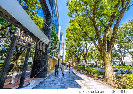 日本東京城市景觀，俯瞰東京表參道鬱鬱蔥蔥的綠色植物 130248493