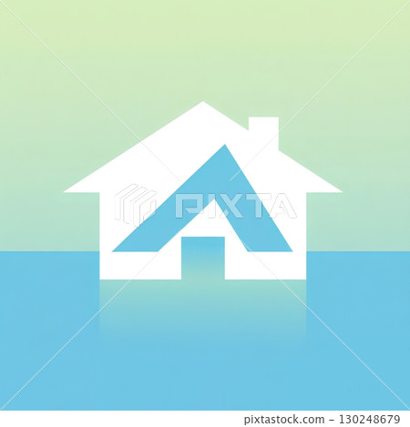 Abstract House Illustration with Blue Interior and Green Sky, Modern Design 130248679