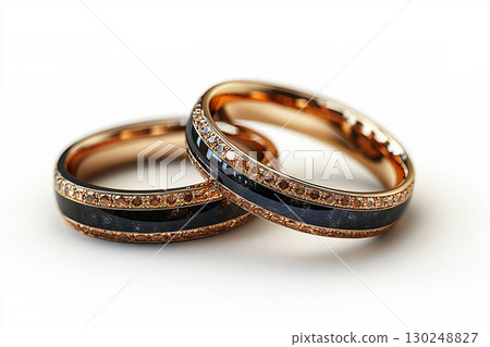 Pair of Wedding Rings on a white background. 130248827