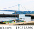 The Seto Ohashi Bridge, the Seto Inland Sea and ships seen from Shimotsui Port 130248860
