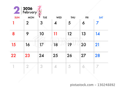 2026 calendar February 130248892