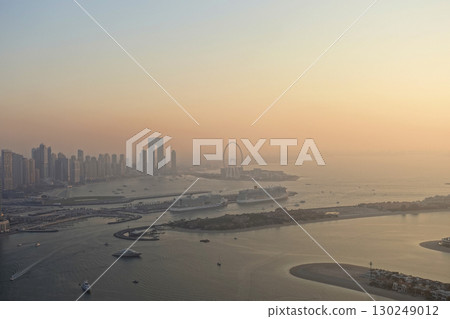 The view from the 54th floor of The Palm Tower, blue sky and sunset 130249012