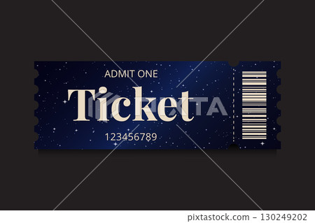 Ticket Template with Starry Night Sky Background Vector Illustration. 130249202