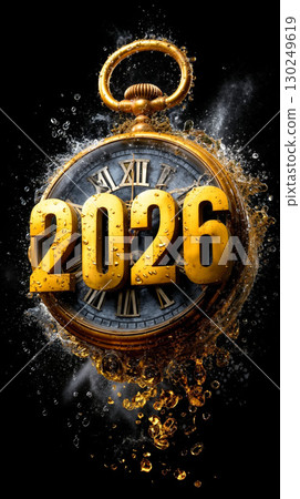 A gold pocket watch with the number 2026 on it A gold pocket watch with the number 2026 on it 130249619