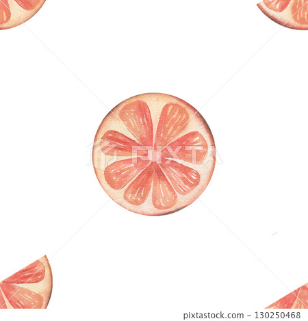 Seamless pattern with orange slices. Hand-painted watercolor illustration isolated on white background for printing on textile, wallpaper, packaging, stationery, magic, festive decor Seamless pattern with orange slices. Hand-painted watercolor illustration isolated on white background for printing on textile, wallpaper, packaging, stationery, magic, festive decor 130250468
