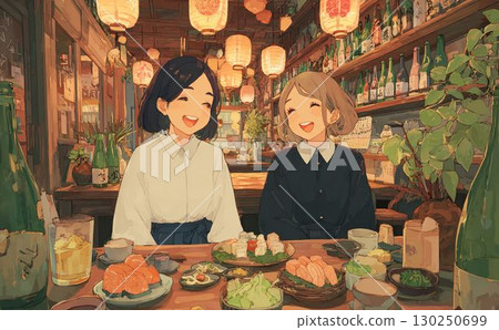 女生聚會喝酒動漫插畫014 130250699