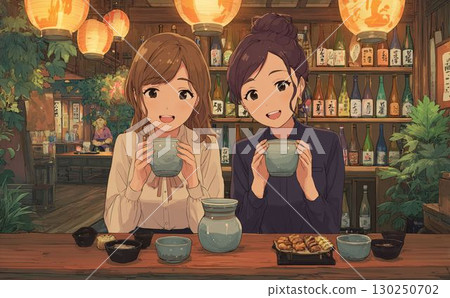 女生聚會喝酒動漫插畫017 130250702