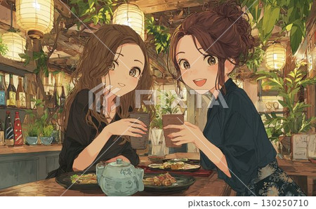 女生聚會喝酒動漫插畫025 130250710