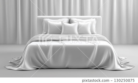 Simple, beautiful and luxurious silver-toned bed background design 130250875