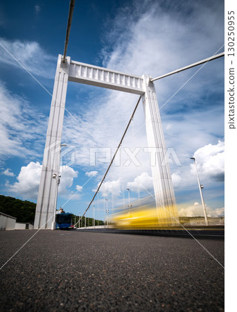 White Elisabeth Bridge In Budapest With Taxi Motion Road Traffic White Elisabeth Bridge In Budapest With Taxi Motion Road Traffic 130250955