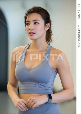 [Vertical photo] Female model wearing training wear 130251044