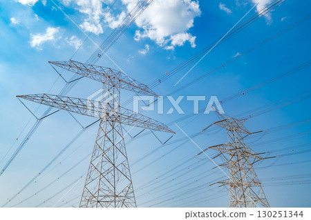 metal truss electric supports with wires 130251344