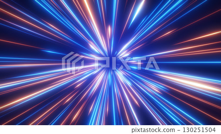 Warp speed concentrated line background with blue and orange light 130251504