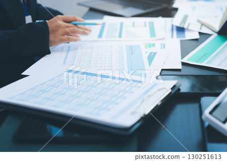 Success, audience with an applause and in a business meeting at work with a lens flare together. Achievement or celebration, motivation and businesspeople clapping hands for good news or support 130251613