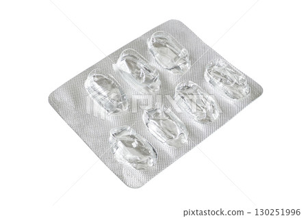 empty medical capsule blister, isolated on white background with clipping path 130251996