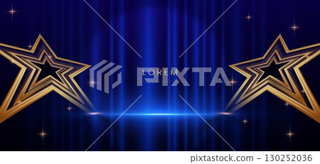 Stage elegant blue background with curtain background and gold star lighting effect. Stage elegant blue background with curtain background and gold star lighting effect. 130252036