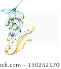 Olives and olive oil captured in a vibrant watercolor illustration celebrating Italian cuisine and nature's bounty frame, border, arrangement 130252170