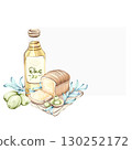 Delicious olives and olive oil illustrated in watercolor highlighting Italian culinary tradition frame, border, arrangement 130252172